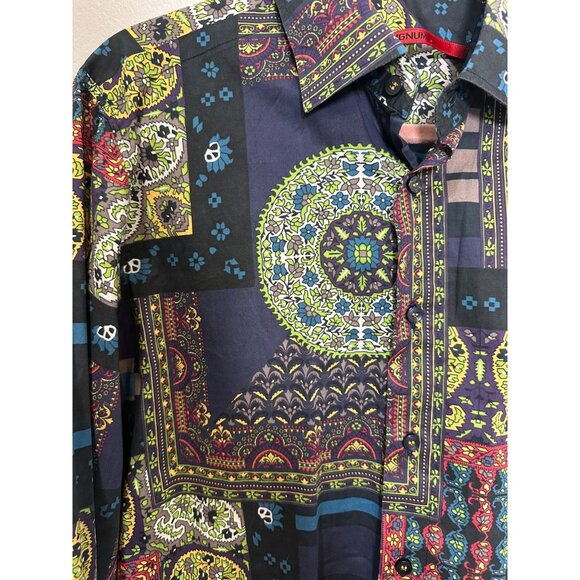 Signum Button Up Long Sleeve Shirt Fun Print Geometric Size Medium - Picture 2 of 8